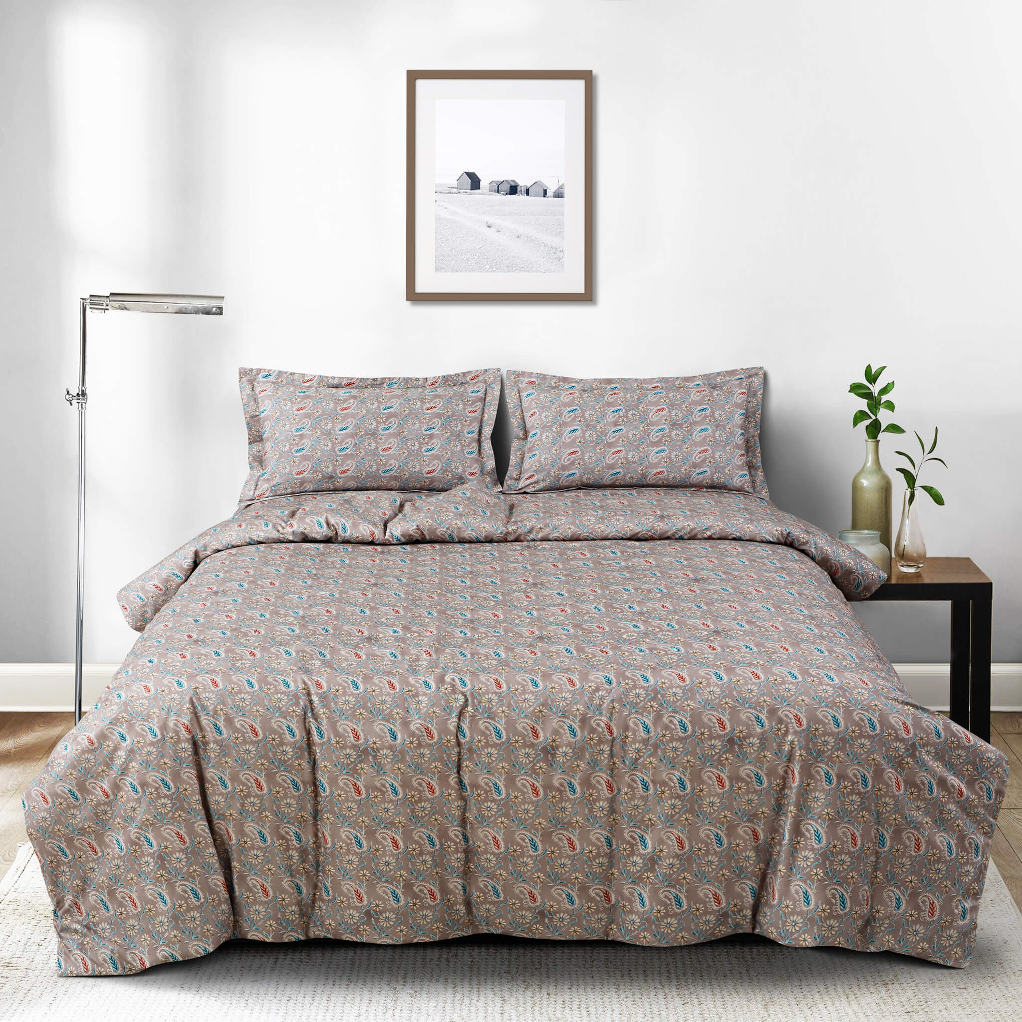 Malako Basel Taupe Brown Paisley 350 TC 100% Cotton King Size Bedsheet/Duvet Cover