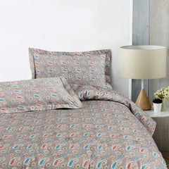 Malako Basel Taupe Brown Paisley 350 TC 100% Cotton King Size Bedsheet/Duvet Cover