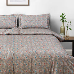 Malako Basel Taupe Brown Paisley 350 TC 100% Cotton King Size Bedsheet/Duvet Cover
