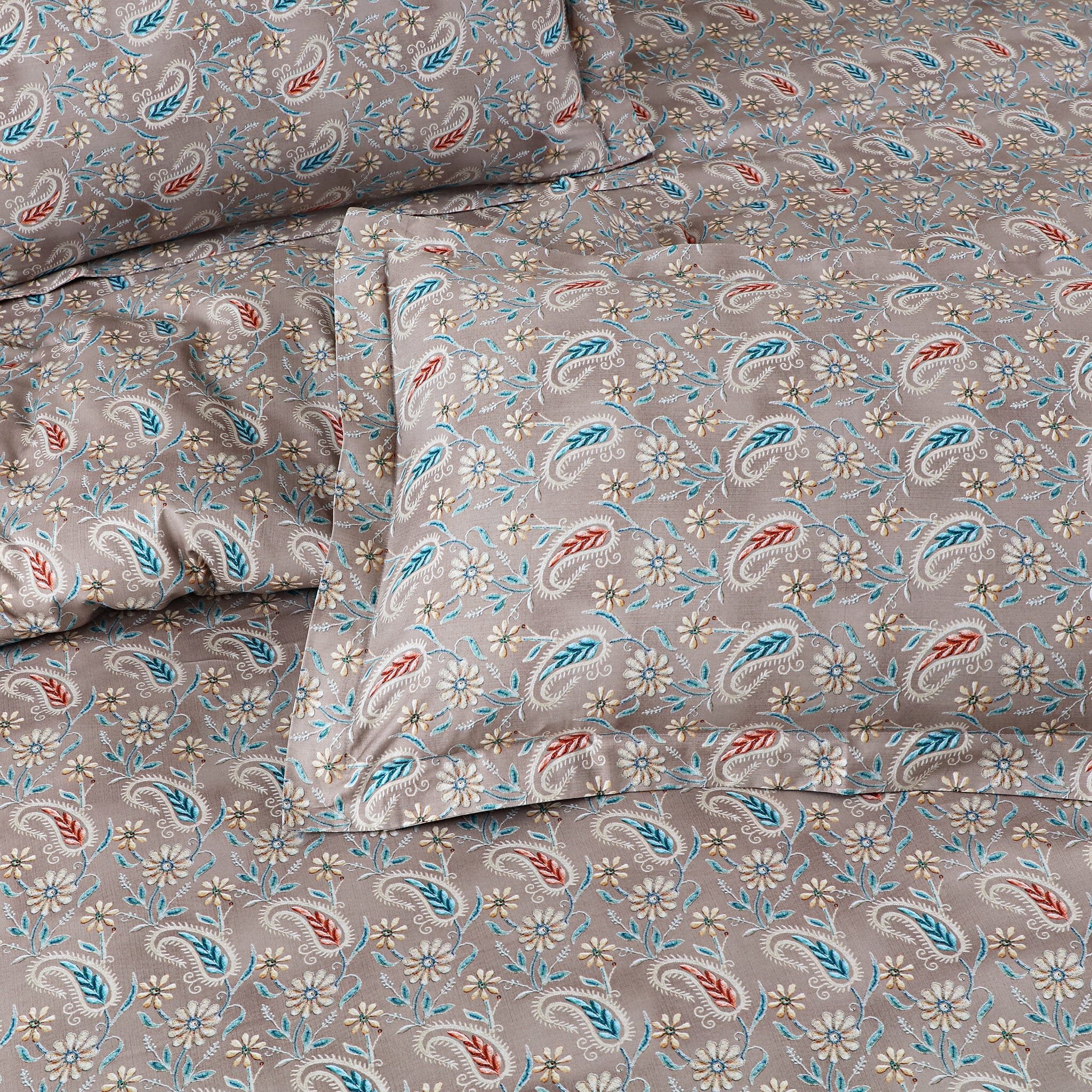 Malako Basel Taupe Brown Paisley 350 TC 100% Cotton King Size Bedsheet/Duvet Cover