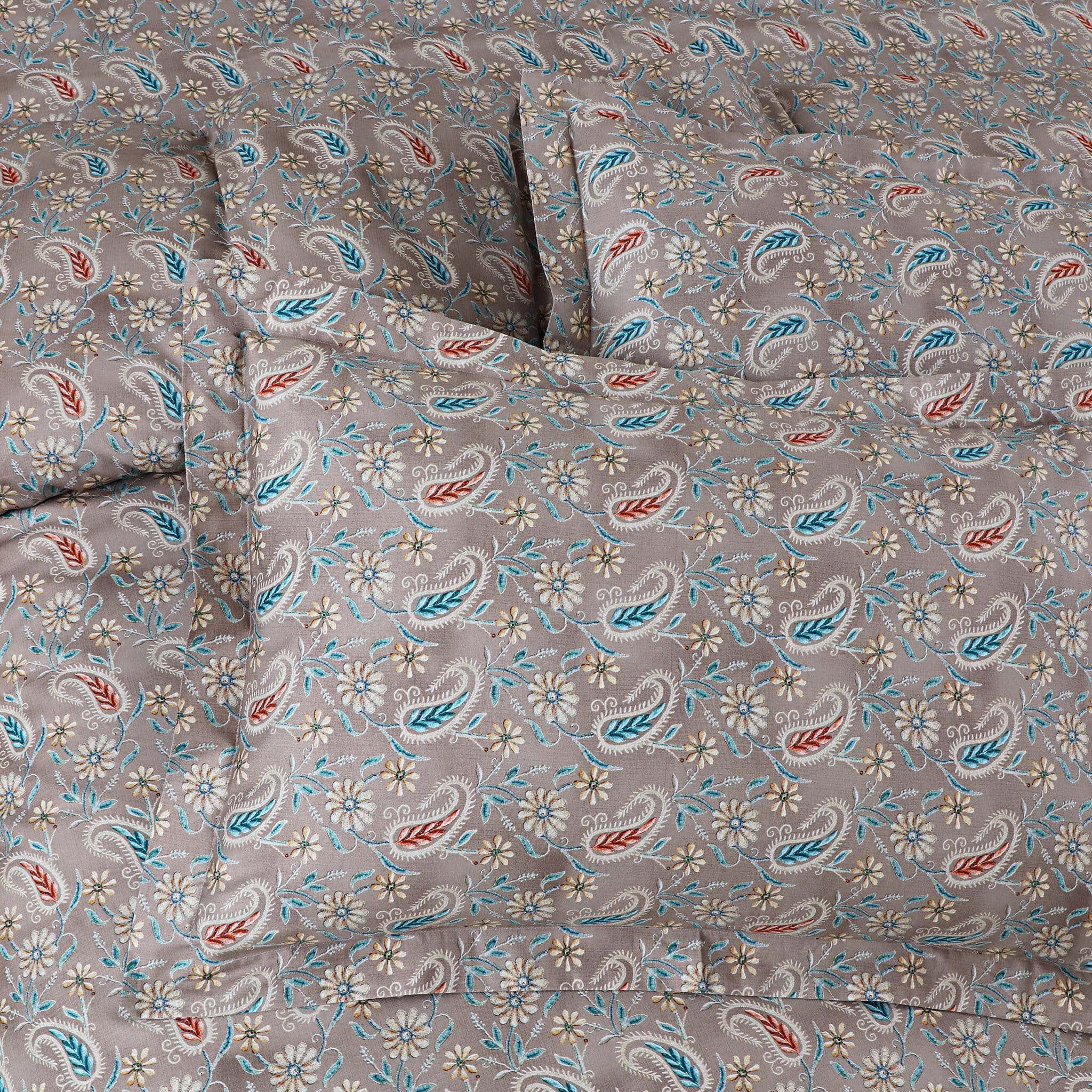 Malako Basel Taupe Brown Paisley 350 TC 100% Cotton King Size Bedsheet/Duvet Cover