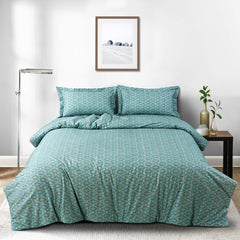 Malako Basel Turquoise Blue Abstract 350 TC 100% Cotton King Size Bedsheet/Duvet Cover