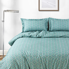 Malako Basel Turquoise Blue Abstract 350 TC 100% Cotton King Size Bedsheet/Duvet Cover