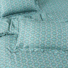 Malako Basel Turquoise Blue Abstract 350 TC 100% Cotton King Size Bedsheet/Duvet Cover