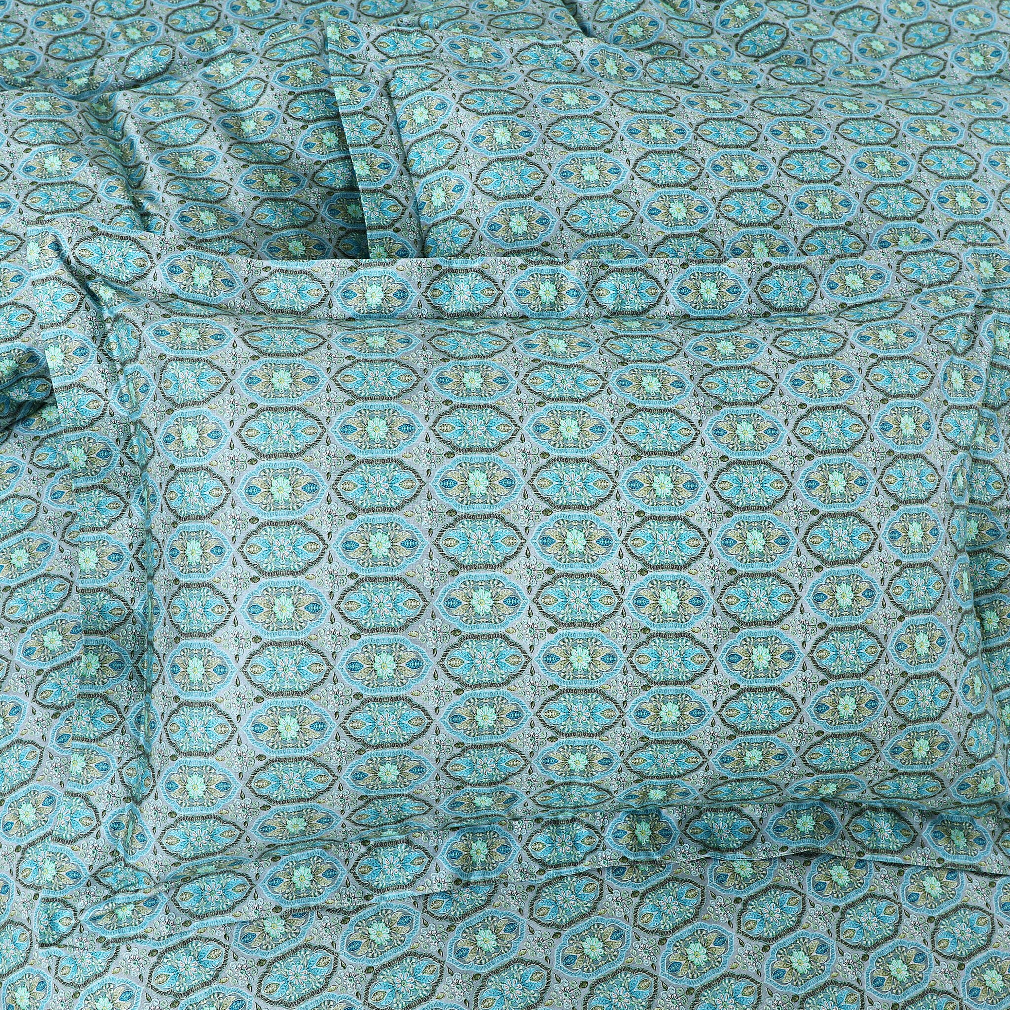 Malako Basel Turquoise Blue Abstract 350 TC 100% Cotton King Size Bedsheet/Duvet Cover
