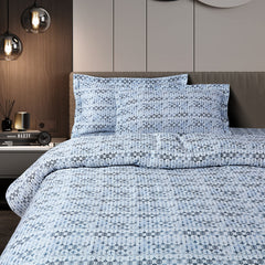 Malako Caèn Bedding Set - White & Blue Abstract 100% Cotton King Size Bedsheet With Comforter