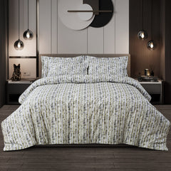 Malako Caèn Bedding Set - White & Green Abstract 100% Cotton King Size Bedsheet With Comforter