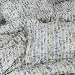 Malako Caèn Bedding Set - White & Green Abstract 100% Cotton King Size Bedsheet With Comforter