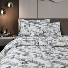 Malako Caèn Bedding Set - White & Grey Abstract 100% Cotton King Size Bedsheet With Comforter