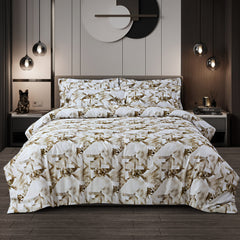 Malako Caèn White & Beige Abstract 400 TC 100% Cotton King Size Bedsheet/Duvet Cover