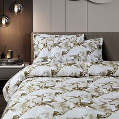 Malako Caèn White & Beige Abstract 400 TC 100% Cotton King Size Bedsheet/Duvet Cover