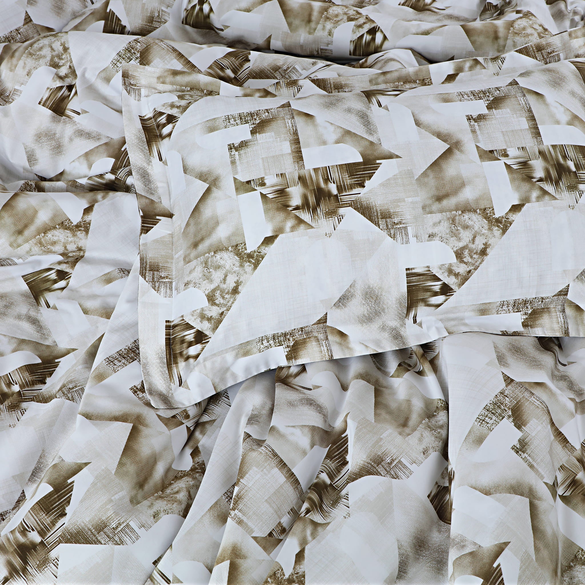 Malako Caèn White & Beige Abstract 400 TC 100% Cotton King Size Bedsheet/Duvet Cover