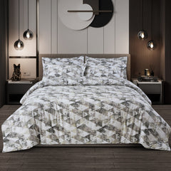 Malako Caèn White & Grey Abstract 400 TC 100% Cotton King Size Bedsheet/Duvet Cover