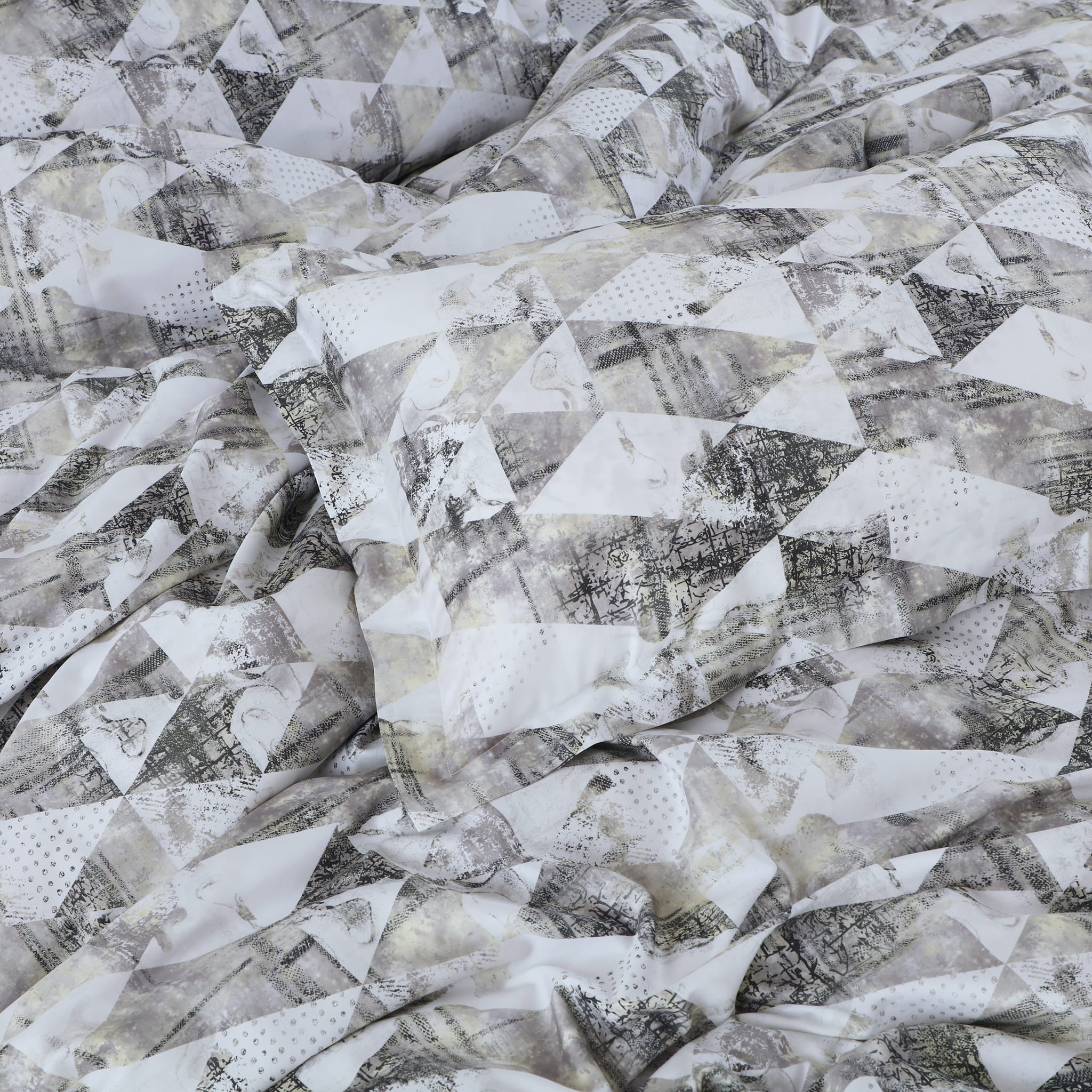 Malako Caèn White & Grey Abstract 400 TC 100% Cotton King Size Bedsheet/Duvet Cover