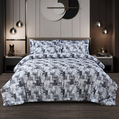 Malako Caèn White & Grey Abstract 400 TC 100% Cotton King Size Bedsheet/Duvet Cover