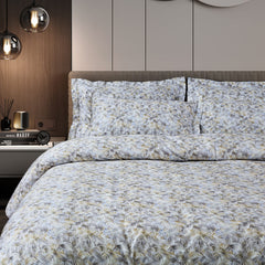 Malako Caèn White & Yellow Abstract 400 TC 100% Cotton King Size Bedsheet/Duvet Cover
