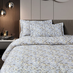 Malako Caèn White & Yellow Abstract 400 TC 100% Cotton King Size Bedsheet/Duvet Cover