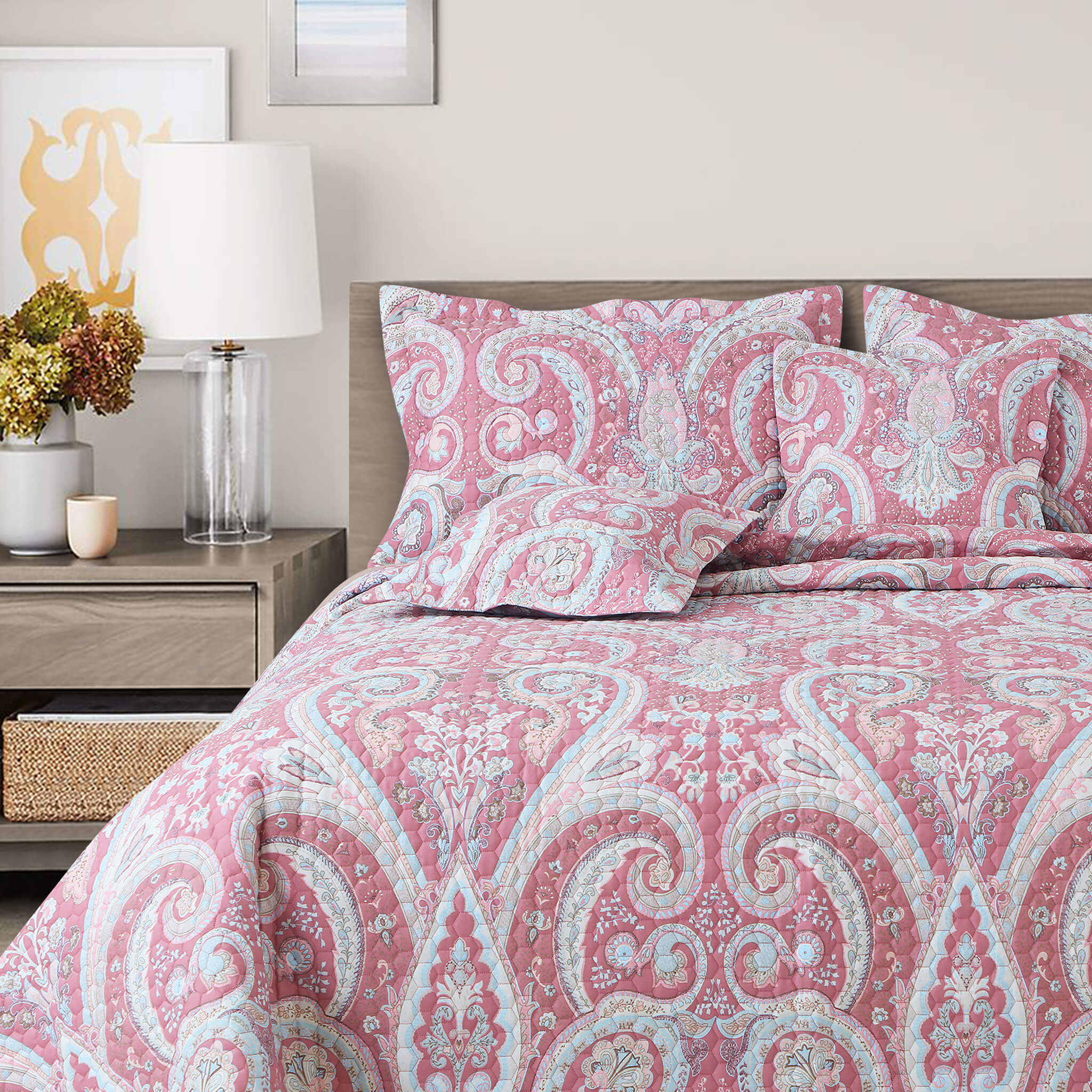 red print bedspread