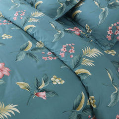 Malako Royale XL Blue Botanic 100% Cotton King Size Bed Sheet/Bedding Set