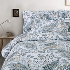 Malako Royale XL White Paisley 100% Cotton King Size Bed Sheet/Bedding Set