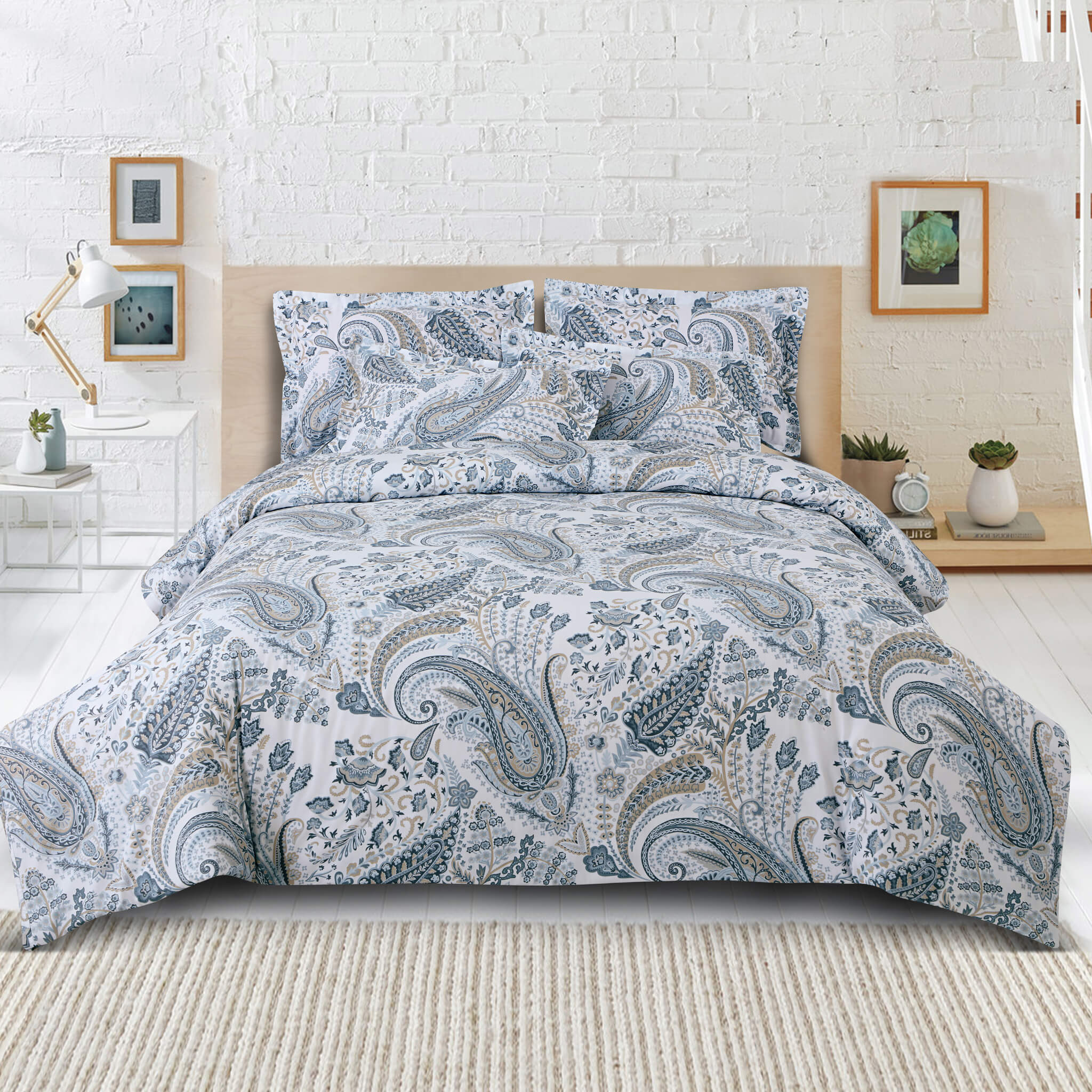 Malako Royale XL White Paisley 100% Cotton King Size Bed Sheet/Bedding Set
