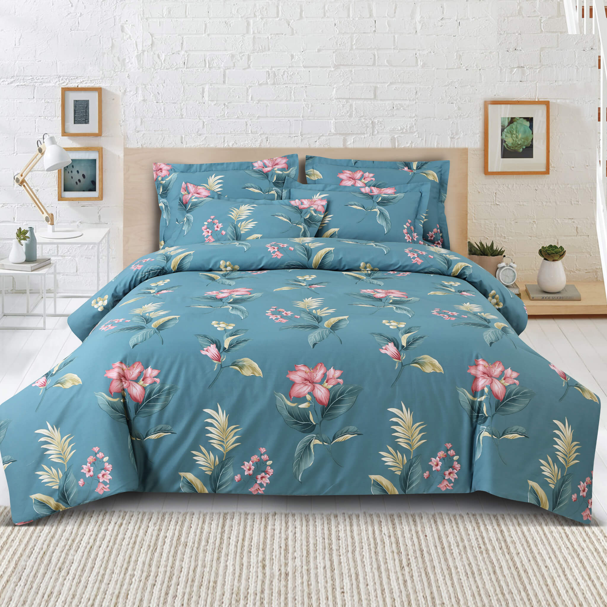 blue quilted bedding