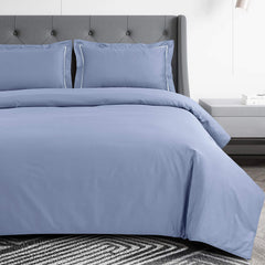Malako Vibrant Solid Pigeon Blue 500 TC King Size 100% Cotton Bed Sheet With 2 Plain Pillow Covers