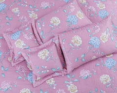 Petal Soft Orchid Quilted Bed Cover - French Rose Pink Floral 100% Cotton King Size Bedspread