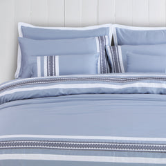 Petal Soft Vivid Embroidered Duvet Cover Set - Blue Abstract 100% Cotton King Size Duvet Set