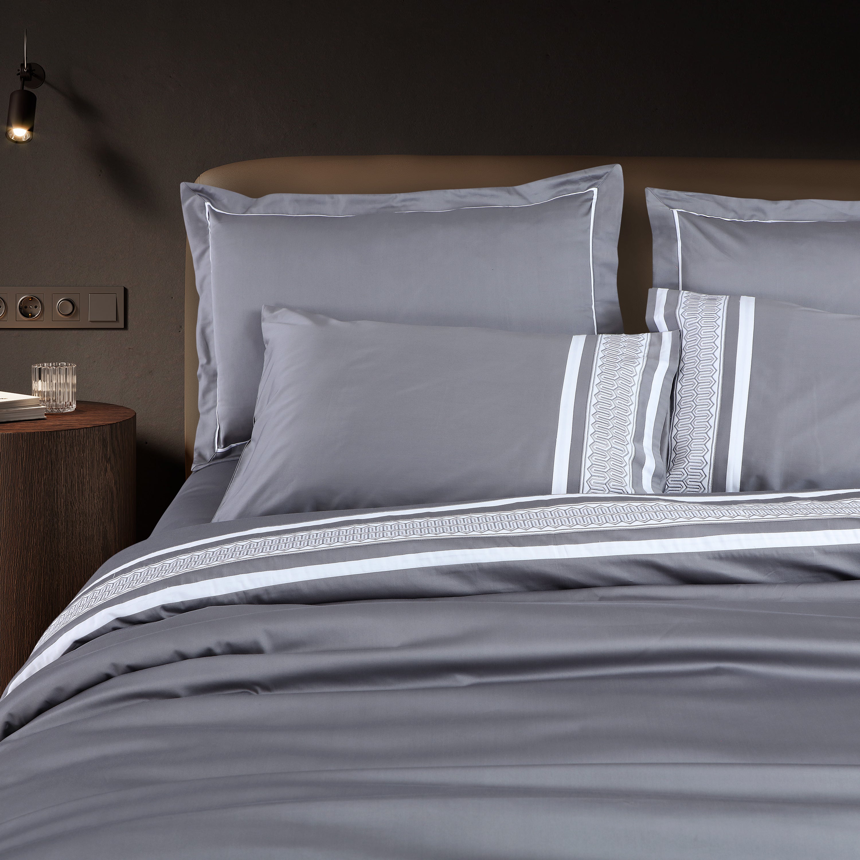 Petal Soft Vivid Embroidered Duvet Cover Set - Grey 100% Cotton King Size Duvet Set