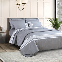 Petal Soft Vivid Embroidered Duvet Cover Set - Grey 100% Cotton King Size Duvet Set