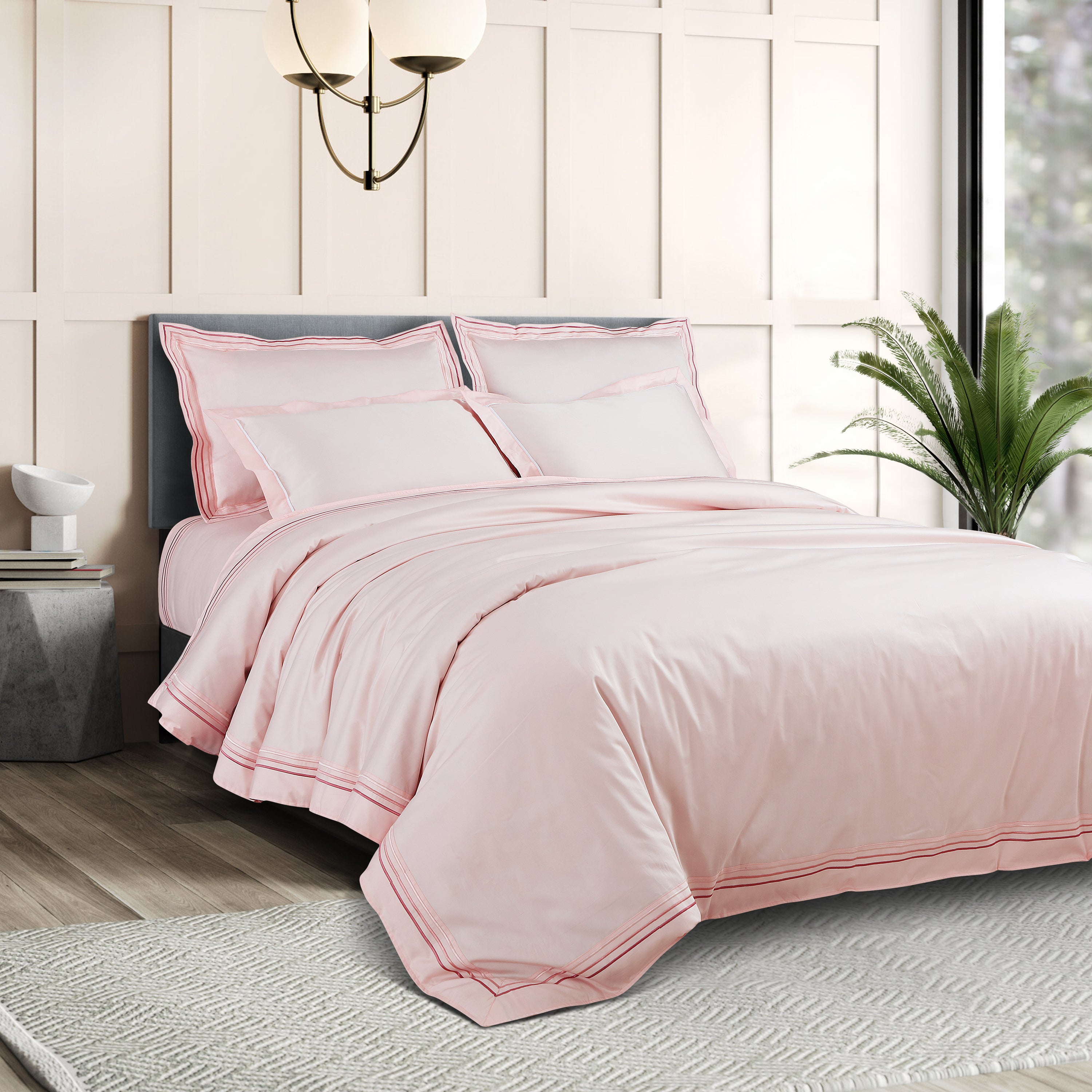 Petal Soft Vivid Embroidered Duvet Cover Set - Peach 100% Cotton King Size Duvet Set