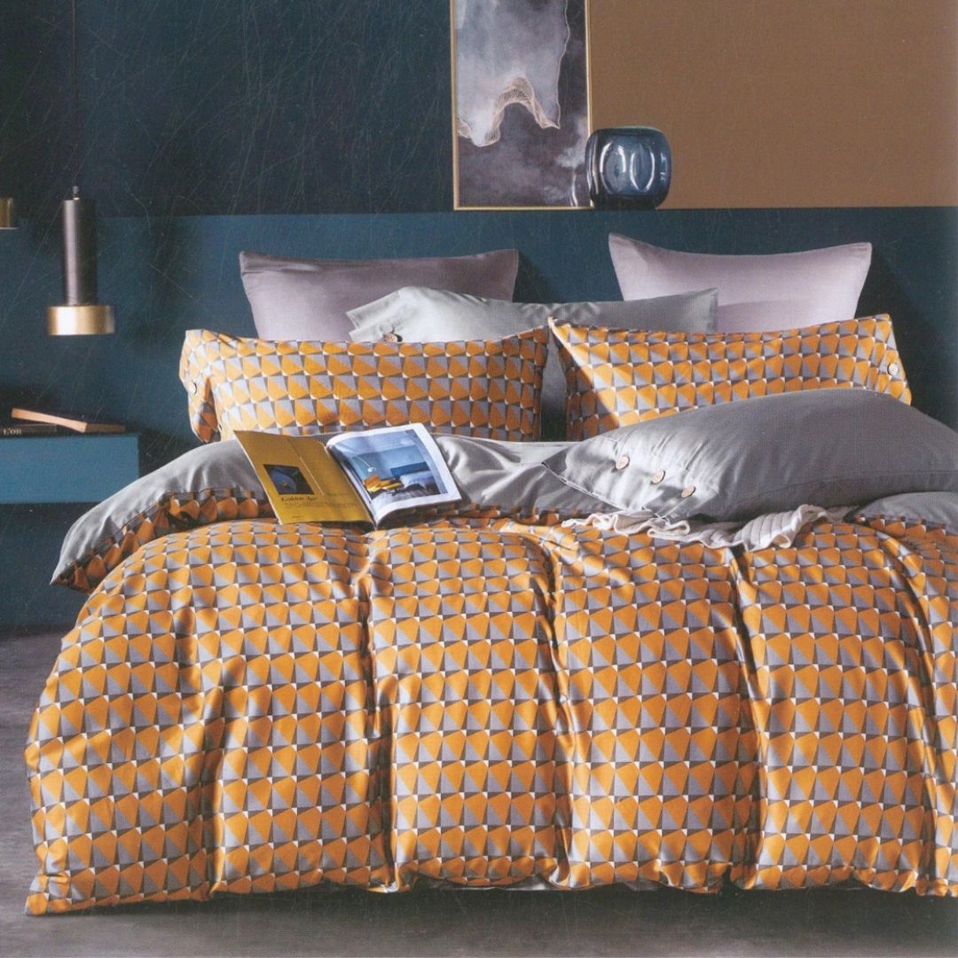 Petal Soft Passion Double Bed Duvet Cover - Grey & Yellow Abstract 100% Cotton King Size Quilt Cover
