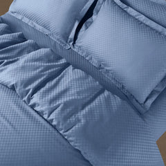 Lyon Jacquard Blue Checks 450 TC 100% Cotton King Size Duvet Cover - MALAKO