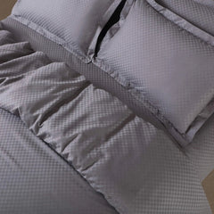 Lyon Jacquard Grey Checks 450 TC 100% Cotton King Size Duvet Cover - MALAKO