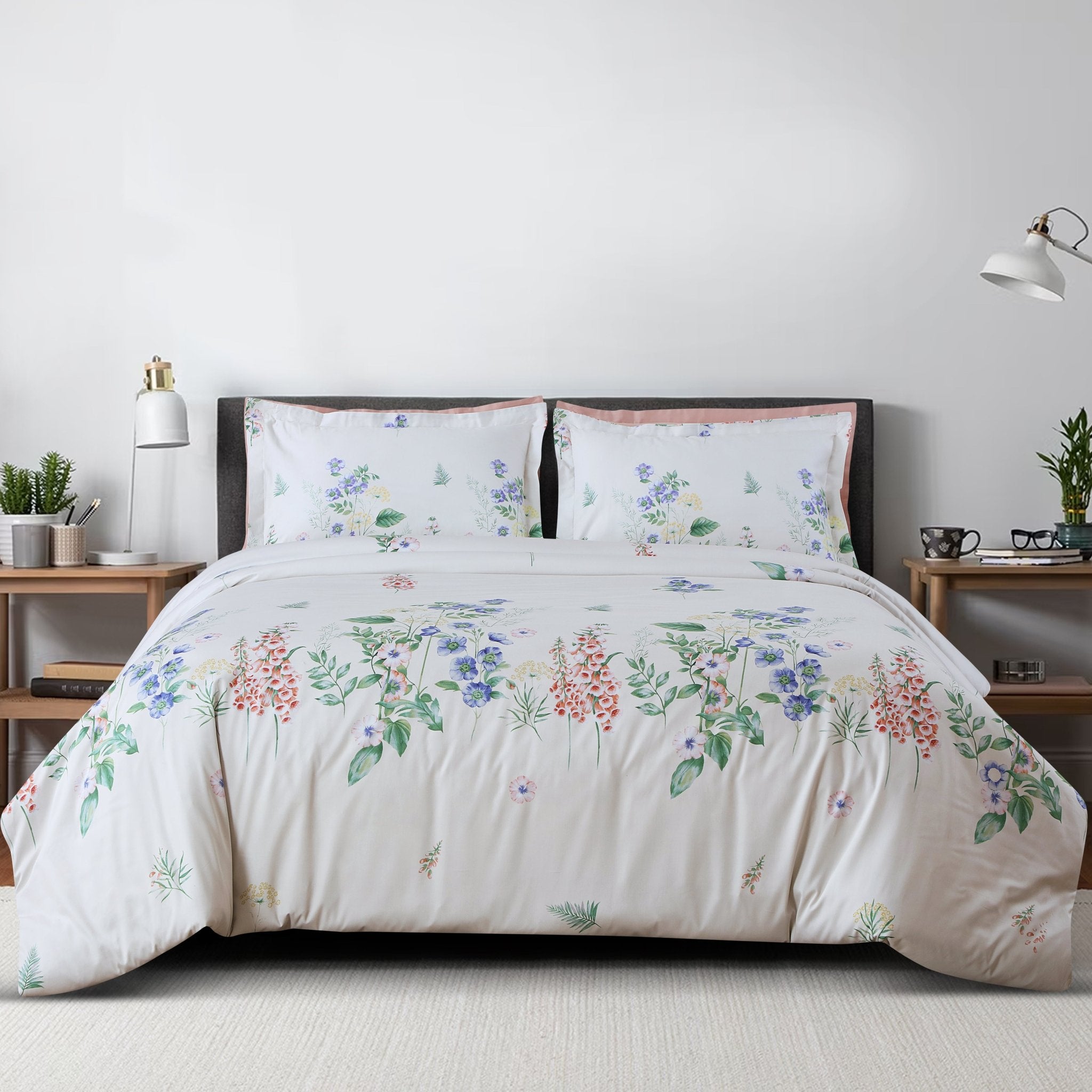 Malako 500TC 100% Cotton King Size Off White Fleur Botanique Bedding Collection - MALAKO