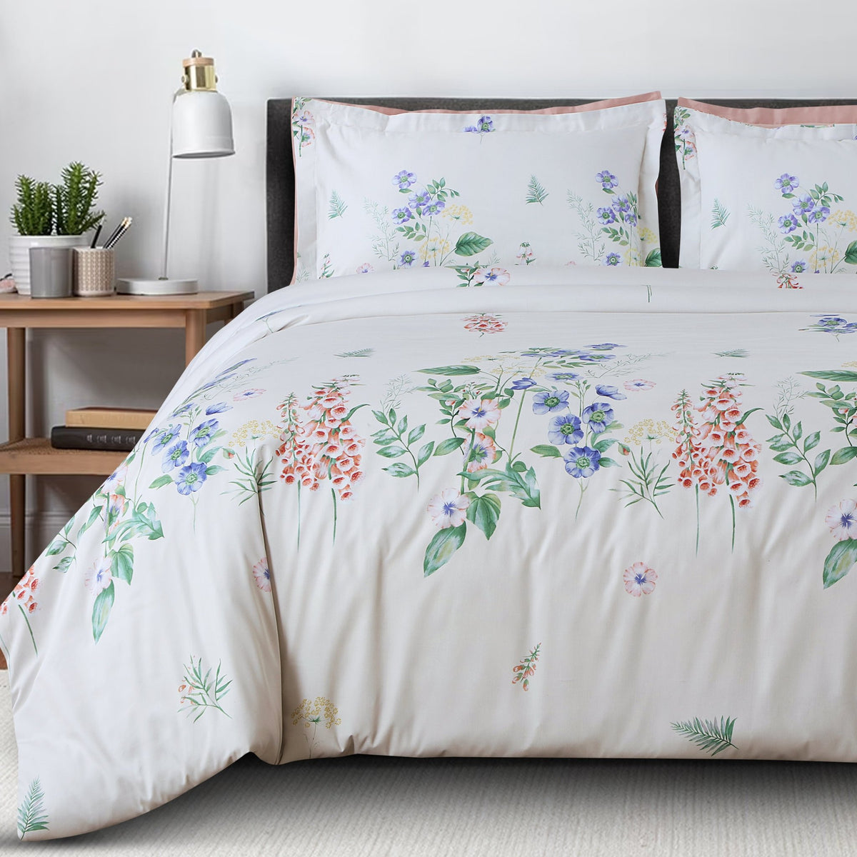 Malako 500TC 100% Cotton King Size Off White Fleur Botanique Bedding Collection - MALAKO