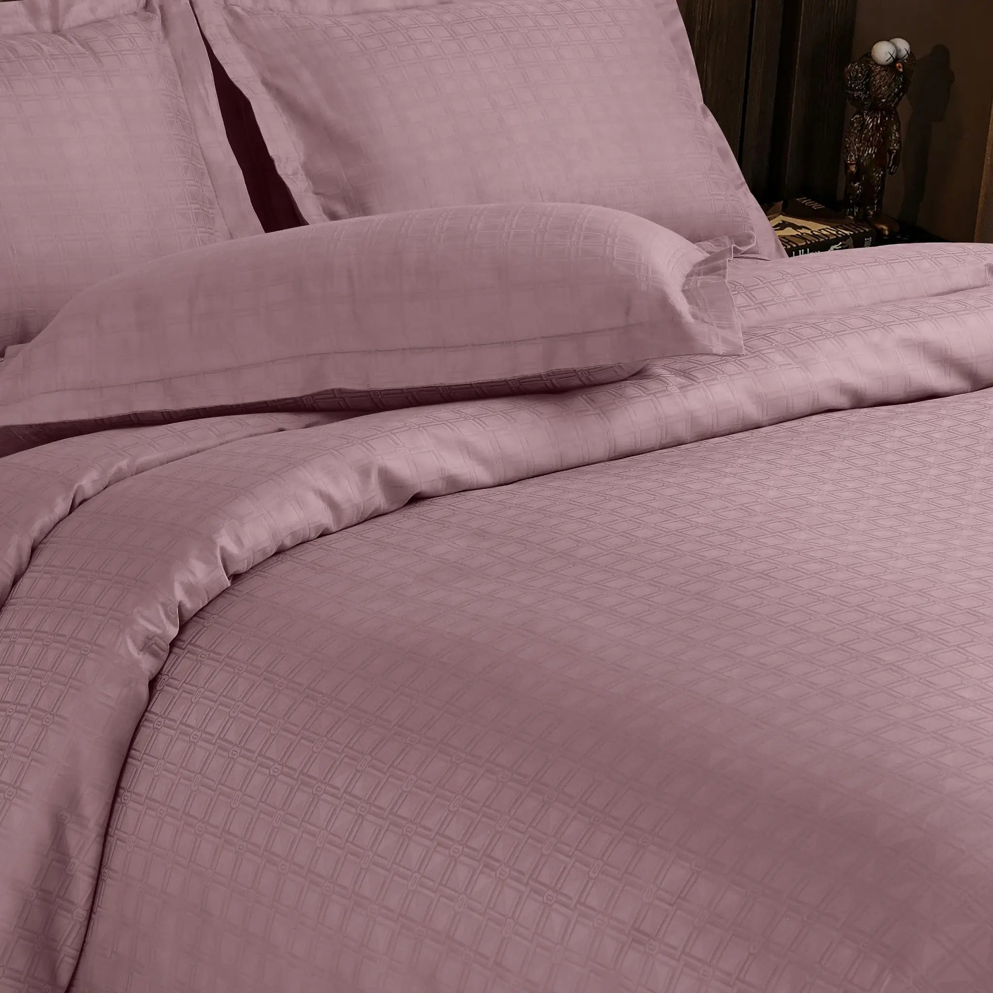 Malako Amalfi Jacquard Amaranth Pink Abstract 500 TC 100% Cotton King Size Bed Sheet/Duvet Cover - MALAKO