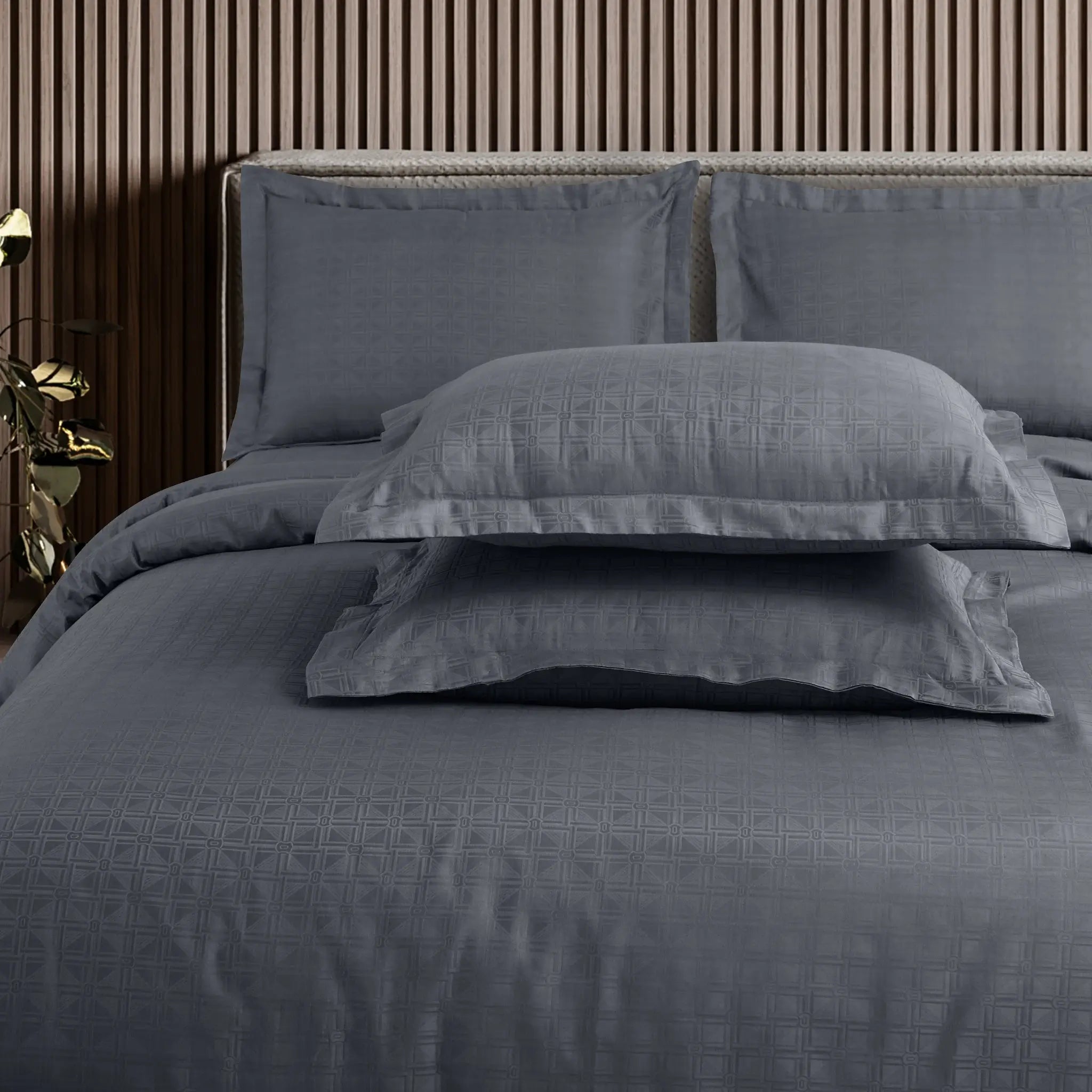Malako Amalfi Jacquard Grey Abstract 500 TC 100% Cotton King Size Bed Sheet/Duvet Cover - MALAKO