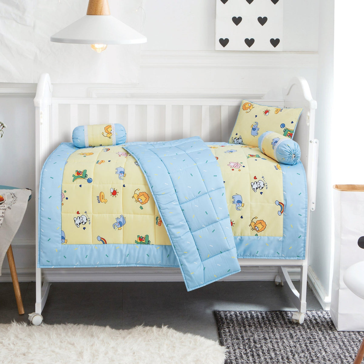 Malako Avene Blue and Yellow Cotton Baby Crib Bedding Set with Comforter - MALAKO