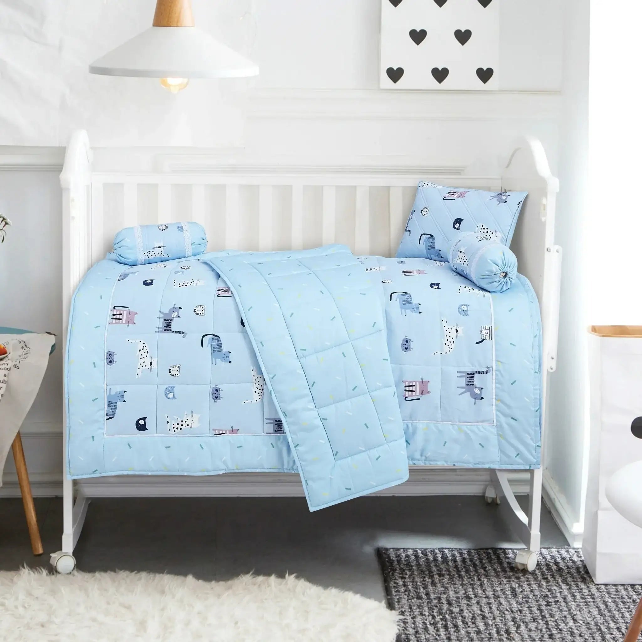 Cotton Baby Bedding Set Blue 5-Piece Baby Bedding Set – MALAKO