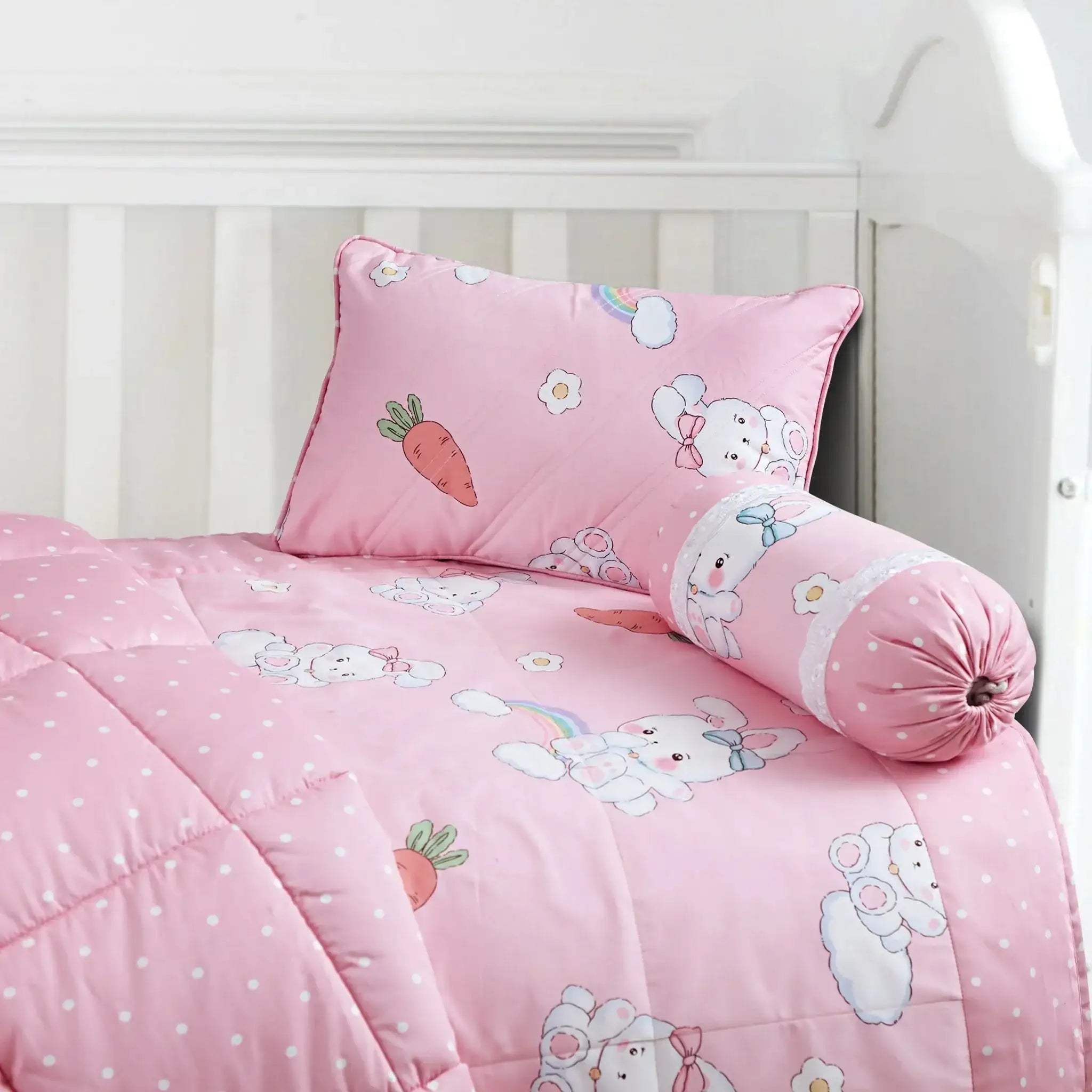 Malako Avene Pink Fine Cotton 5-Piece Baby Bedding Set