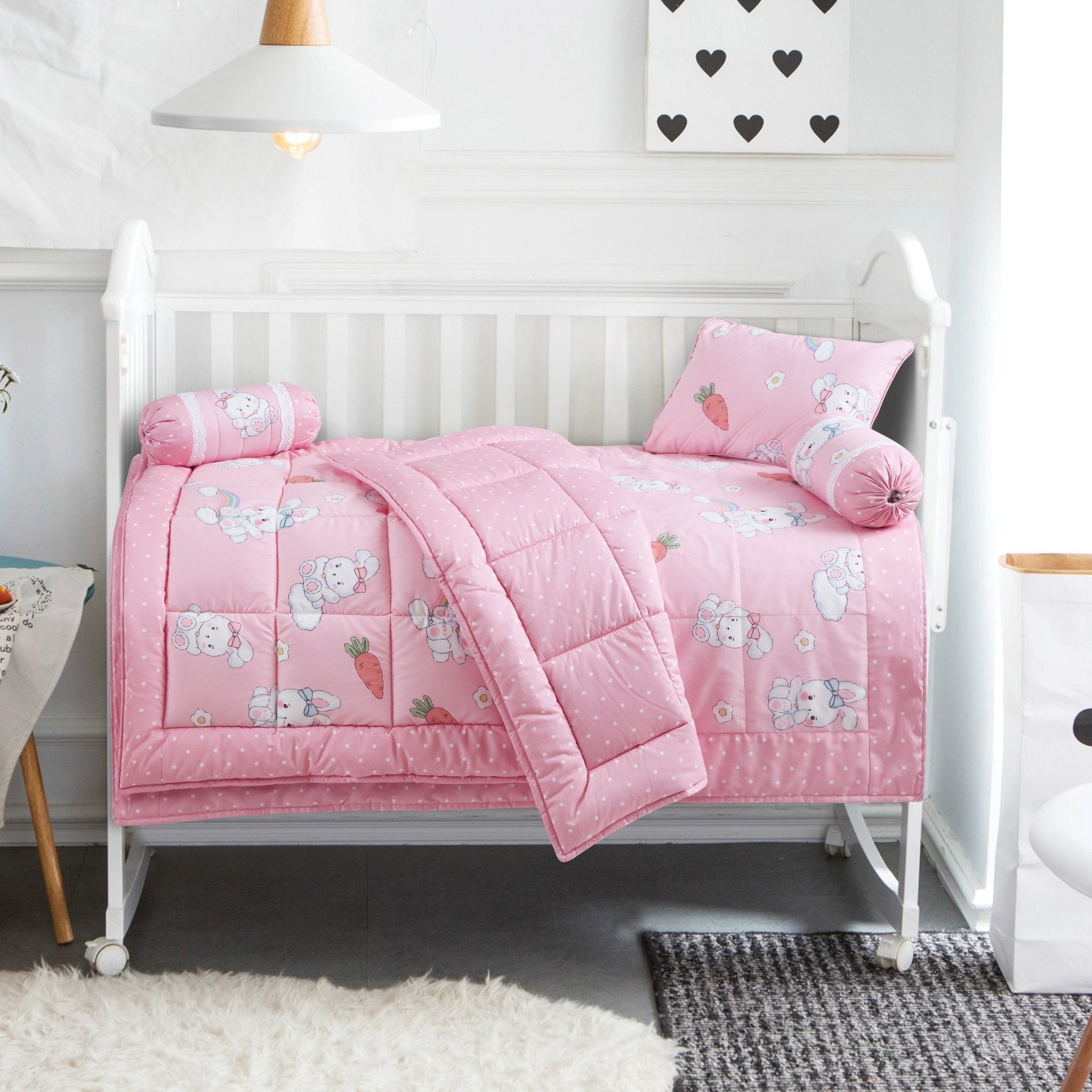 Malako Avene Pink Cotton Baby Crib Bedding Set with Comforter - MALAKO