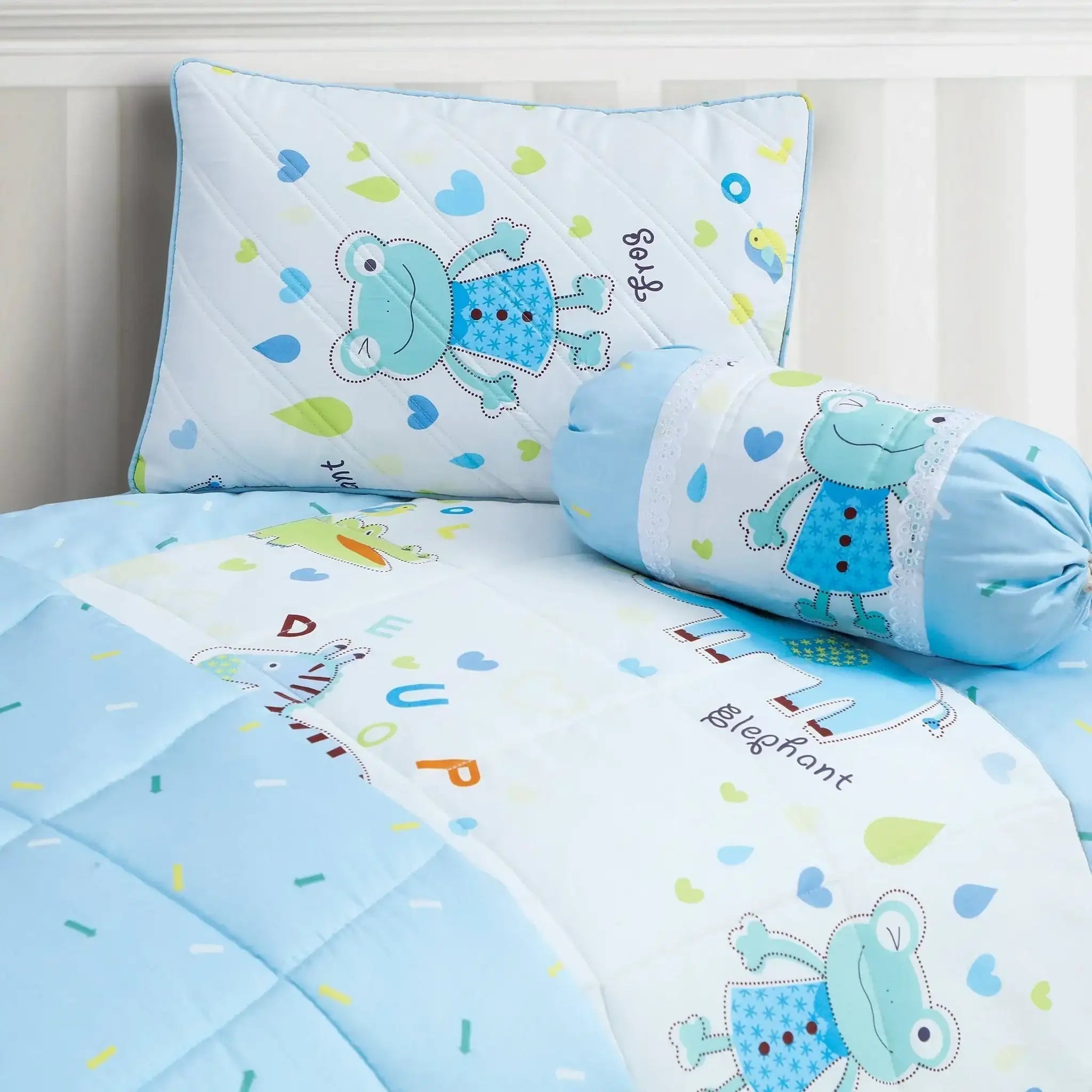 Baby Bedding Set for Crib, White Blue Cotton Baby Bedding Set