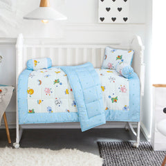 Malako Avene White and Blue Cotton Baby Crib Bedding Set with Comforter - MALAKO