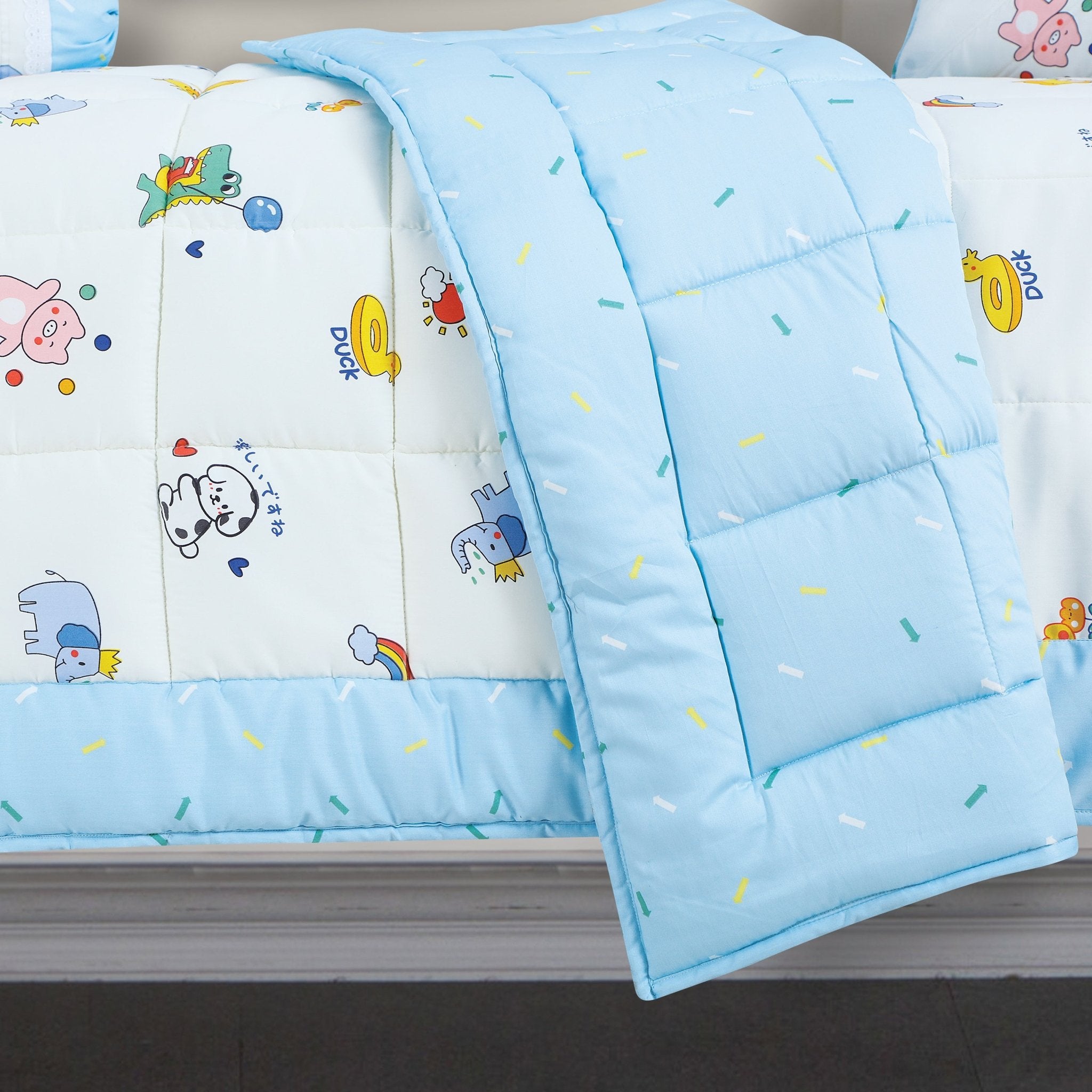 Malako Avene White and Blue Cotton Baby Crib Bedding Set with Comforter - MALAKO