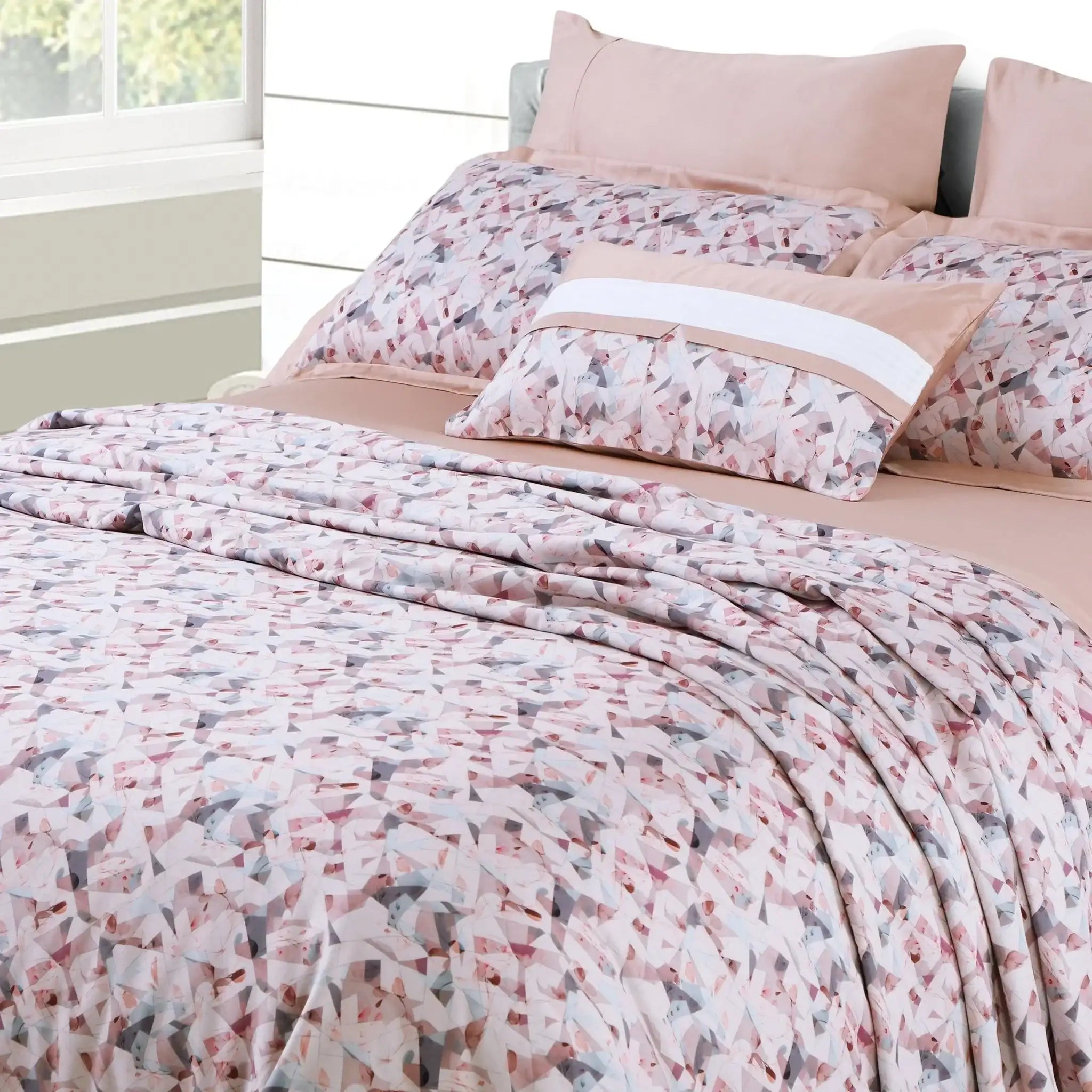 Malako Caèn 500TC 100% Cotton Rose Peach 7 Piece Flannel Dohar Set - MALAKO