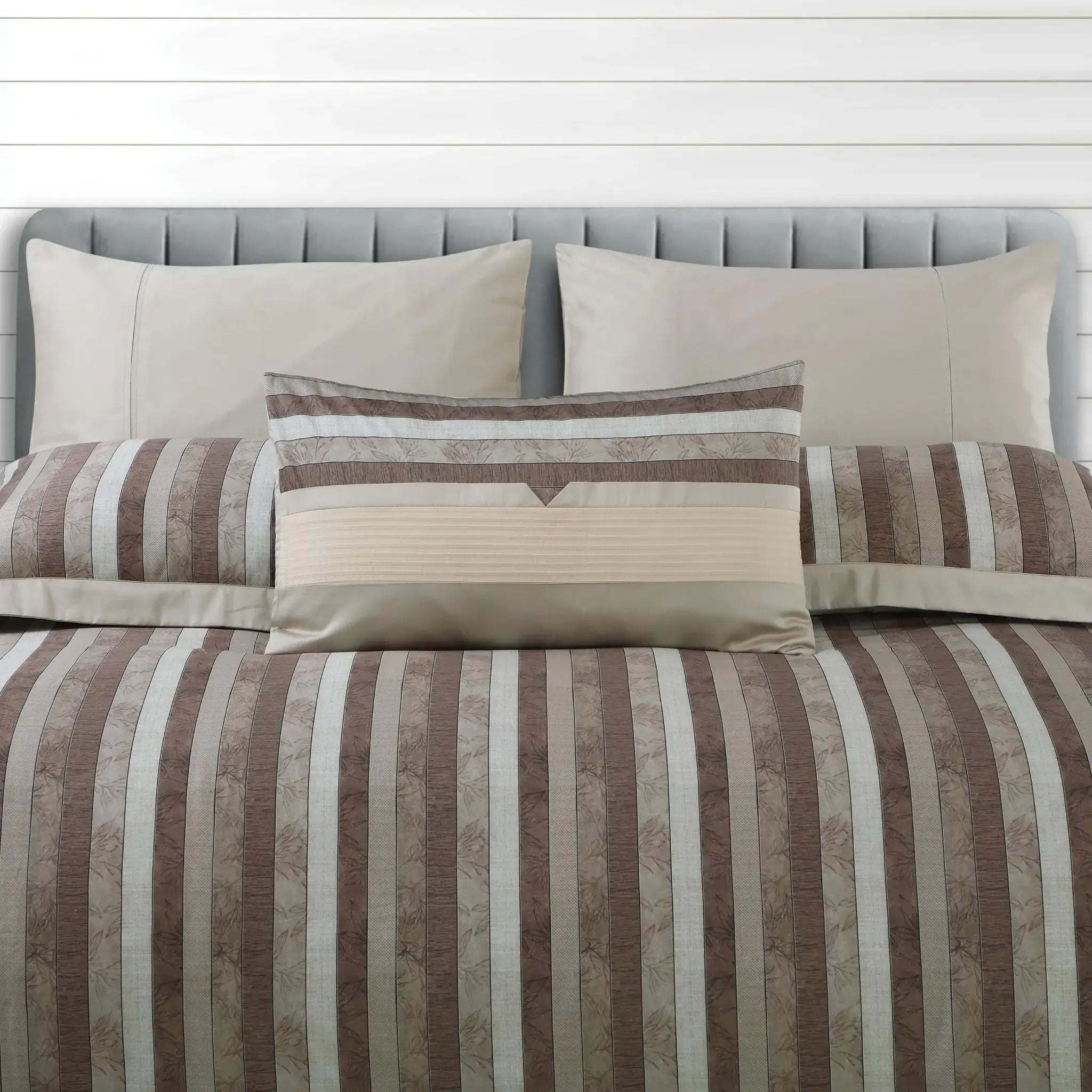 Malako Caèn 500TC 100% Egyptian Cotton Coffee Beige Modern Abstract 7 Piece Bedding Set - MALAKO