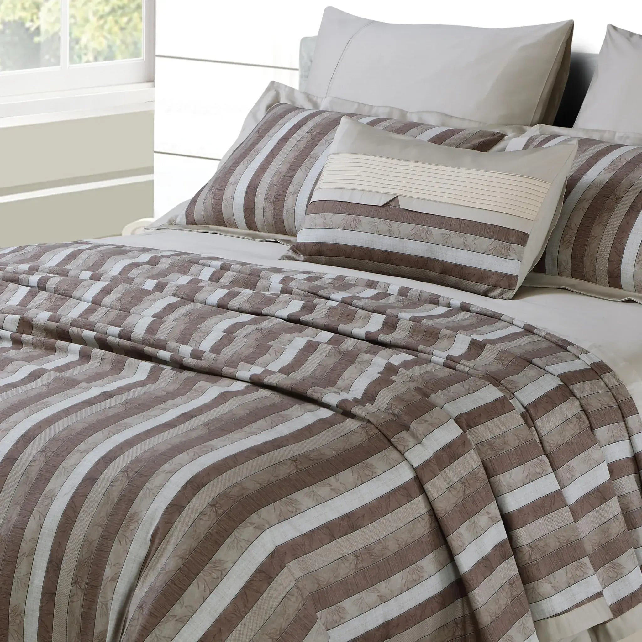 Malako Caèn 500TC 100% Egyptian Cotton Coffee Beige Modern Abstract 7 Piece Bedding Set - MALAKO