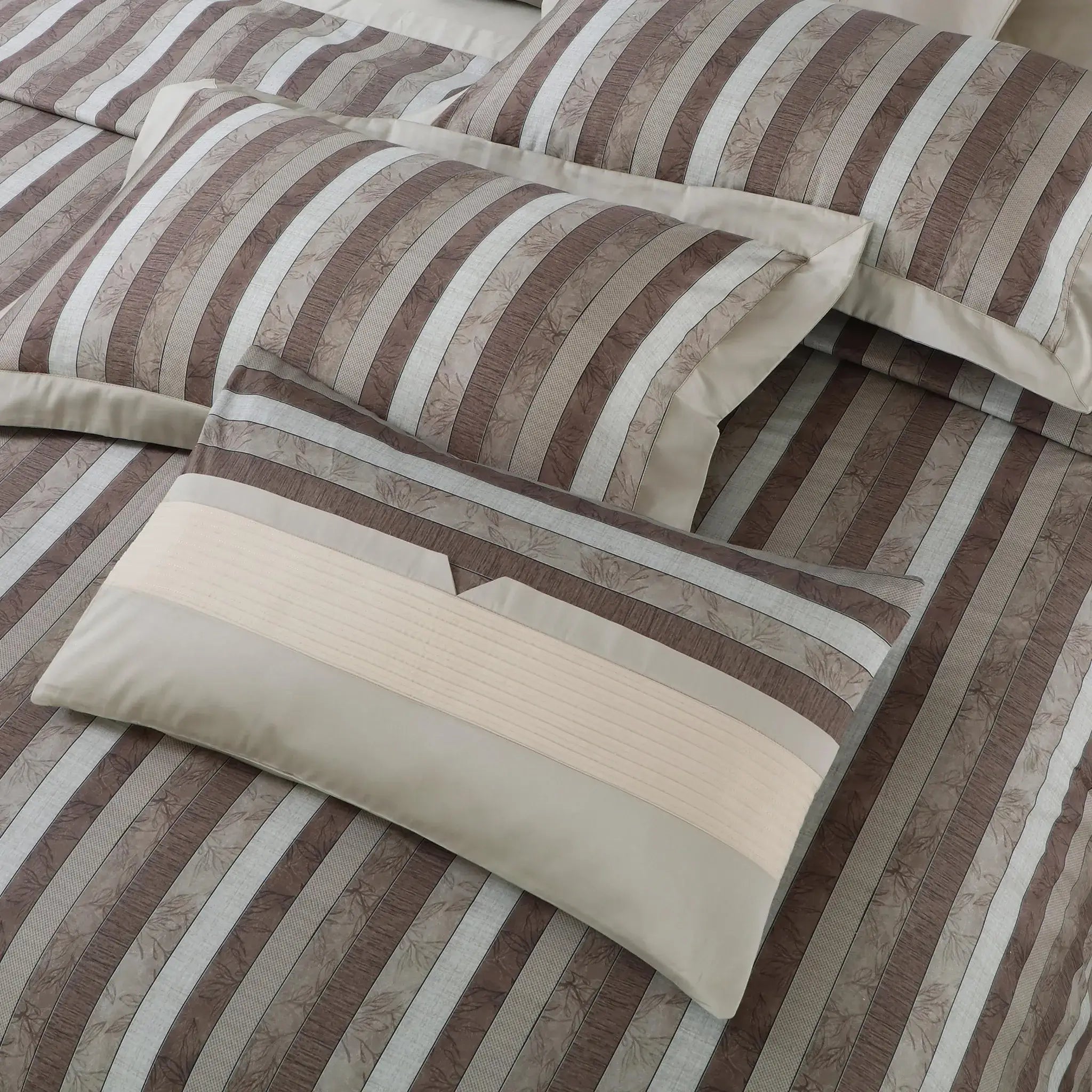 Malako Caèn 500TC 100% Egyptian Cotton Coffee Beige Modern Abstract 7 Piece Bedding Set - MALAKO